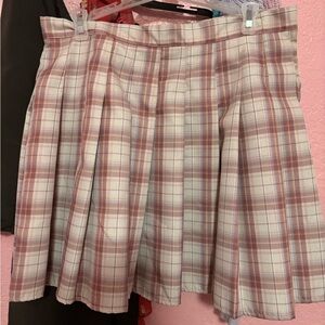 Cute pink plaid pleated skirt with side zipper